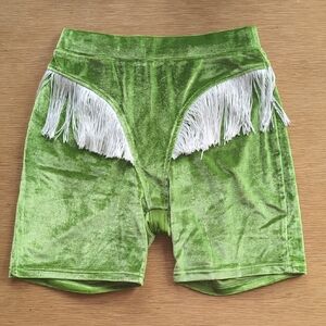 Fashion Brand Company Lime Velvet Shorts with Fringe